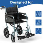 Days Lightweight Folding Wheelchair - 51cm Wide Seat, Blue - Attendant Propelled, Padded, Adjustable Footrests Mobility Aid - Very Good