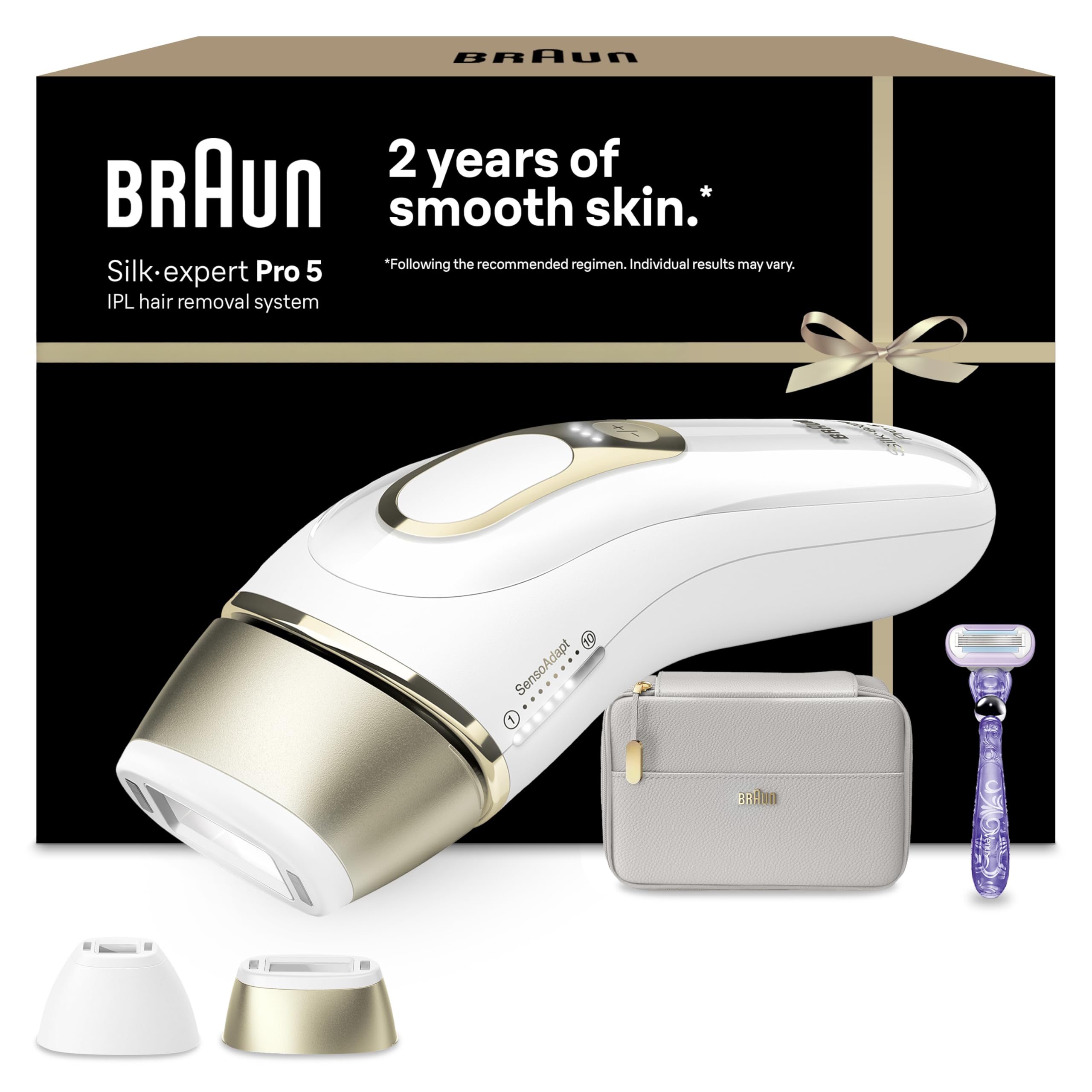 Braun IPL Silk-Expert Pro 5 PL5138 – At Home Hair Removal System – White/Gold – Precision Head, Venus Razor, Pouch - Damaged Box