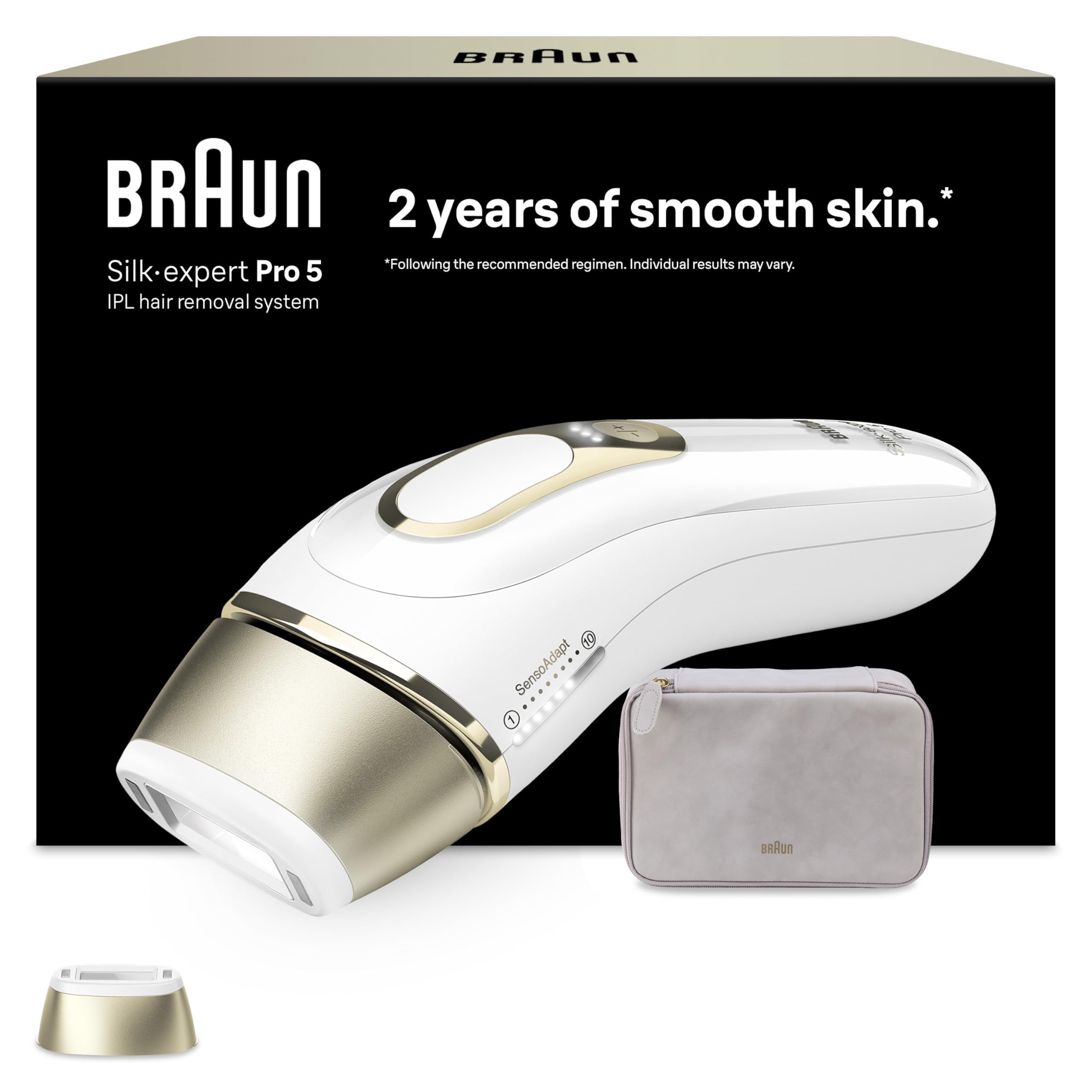 Braun IPL Silk-Expert Pro 5 PL5138 – At Home Hair Removal System – White/Gold – Precision Head, Venus Razor, Pouch - Damaged Box