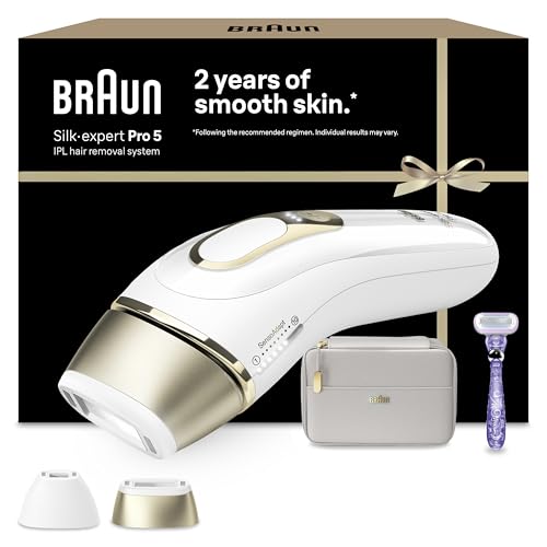 Braun IPL Silk-Expert Pro 5 PL5138 – At Home Hair Removal System – White/Gold – Precision Head, Venus Razor, Pouch - Damaged Box
