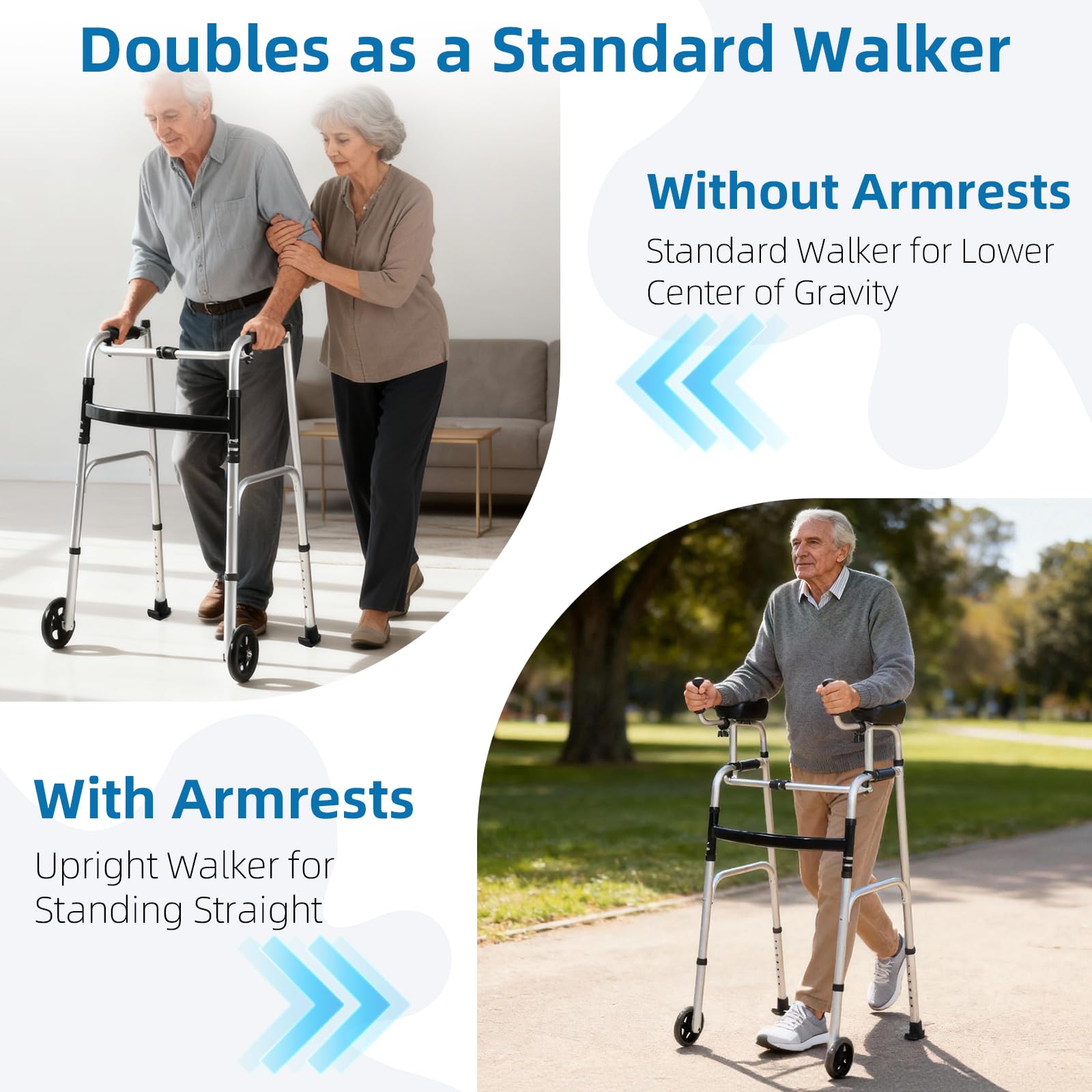 Upright Walker for Seniors - Foldable Lightweight Aluminum Mobility Aid with 6" Wheels, Arm Support & Storage Bag - Very Good