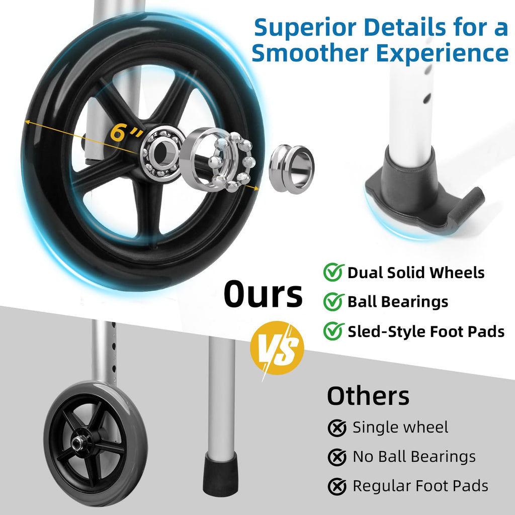 Upright Walker for Seniors - Foldable Lightweight Aluminum Mobility Aid with 6" Wheels, Arm Support & Storage Bag - Very Good
