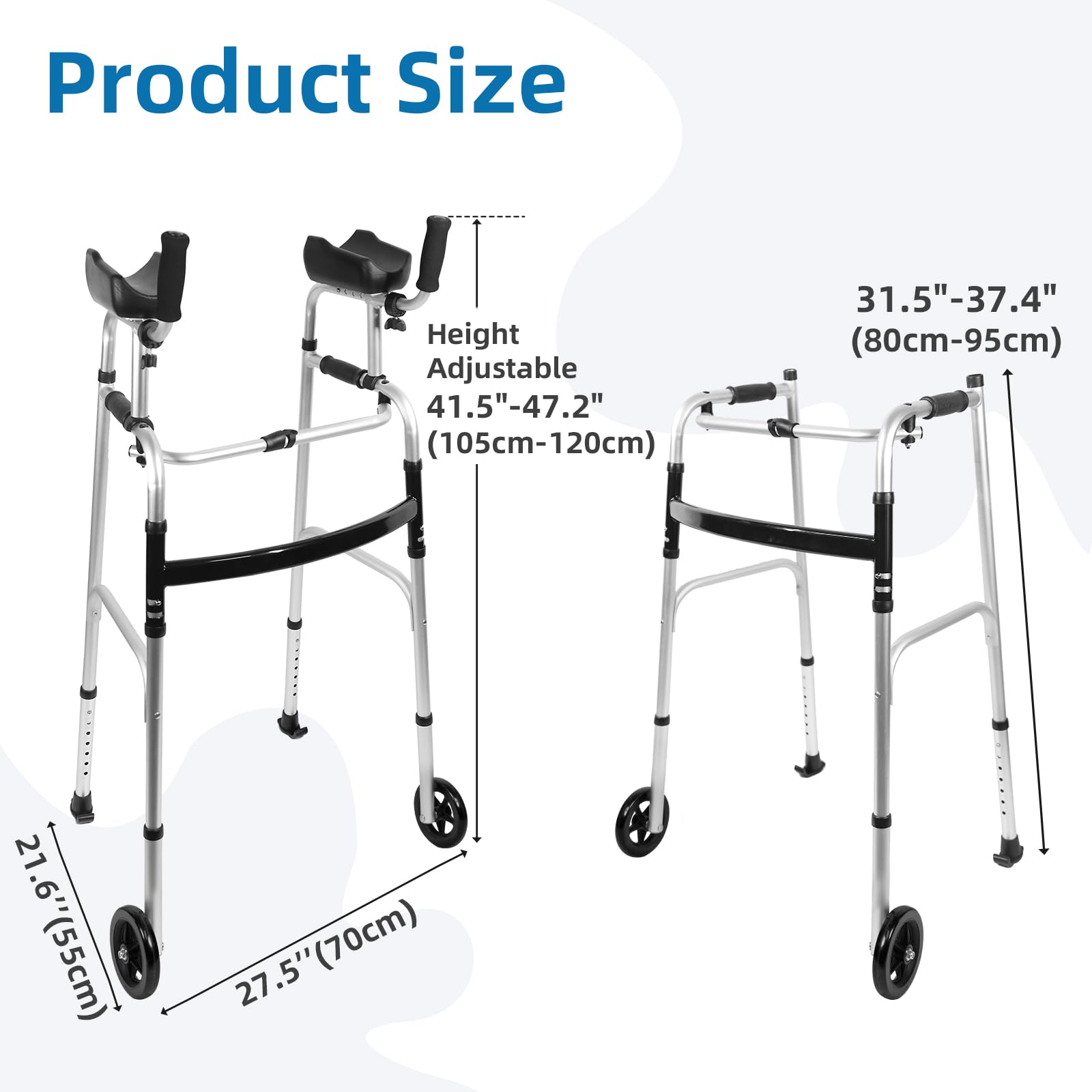 Upright Walker for Seniors - Foldable Lightweight Aluminum Mobility Aid with 6" Wheels, Arm Support & Storage Bag - Very Good