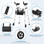 Upright Walker for Seniors - Foldable Lightweight Aluminum Mobility Aid with 6" Wheels, Arm Support & Storage Bag - Very Good