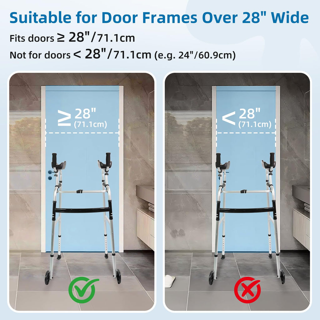 Upright Walker for Seniors - Foldable Lightweight Aluminum Mobility Aid with 6" Wheels, Arm Support & Storage Bag - Very Good
