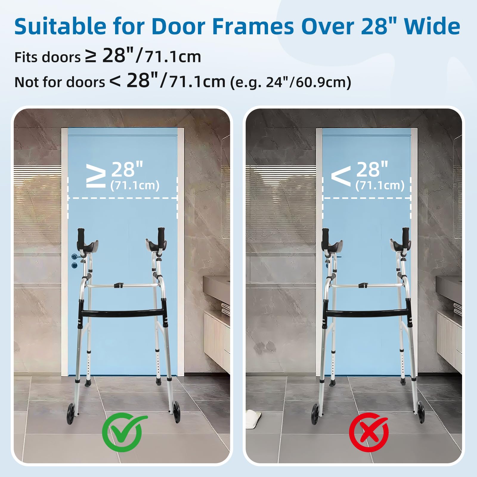 Upright Walker for Seniors - Foldable Lightweight Aluminum Mobility Aid with 6" Wheels, Arm Support & Storage Bag - Very Good