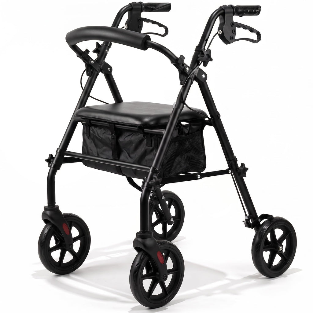 Eazy Fold Lightweight Rollator Walker - Aluminium Folding, 8 Inch Wheels, Adjustable Handles, Seat & Bag - Indoor Outdoor Mobility Aid - Very Good