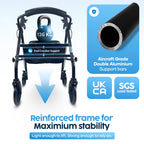 Eazy Fold Lightweight Rollator Walker - Aluminium Folding, 8 Inch Wheels, Adjustable Handles, Seat & Bag - Indoor Outdoor Mobility Aid - Very Good