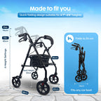 Eazy Fold Lightweight Rollator Walker - Aluminium Folding, 8 Inch Wheels, Adjustable Handles, Seat & Bag - Indoor Outdoor Mobility Aid - Very Good