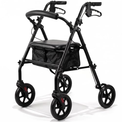 Eazy Fold Lightweight Rollator Walker - Aluminium Folding, 8 Inch Wheels, Adjustable Handles, Seat & Bag - Indoor Outdoor Mobility Aid - Very Good