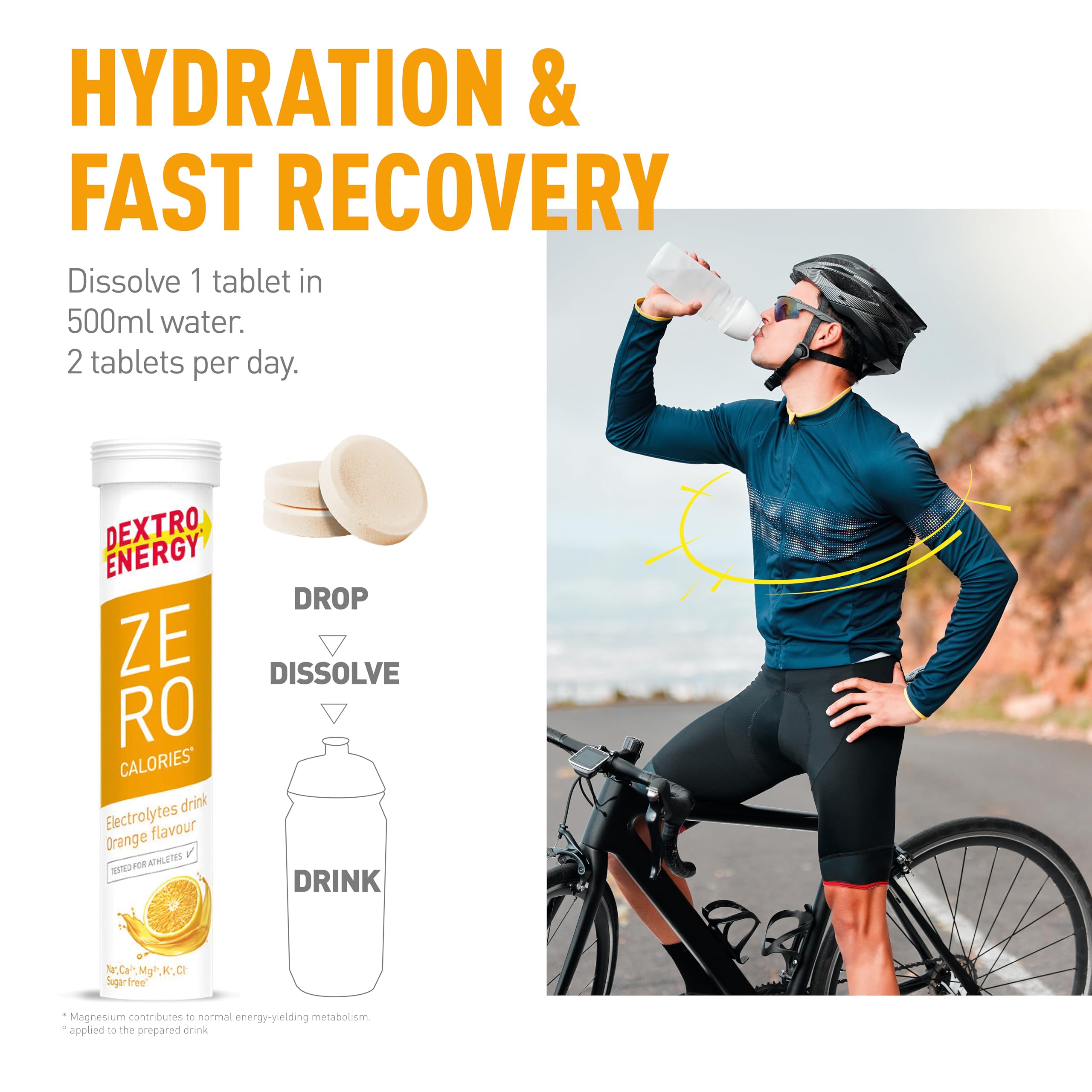 Dextro Energy Zero Calories Effervescent Tablets - Orange - Electrolyte Drink Recovery Hydration - 3 Tubes 60 Tablets - Damaged Box - BBE 08/2026