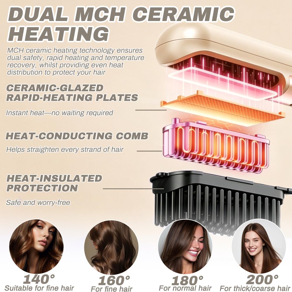 Glow Wave Heated Brush - Cordless Hair Straighteners for Short Hair, Portable, 4 Heat Settings, White, LED Display - Very Good