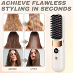 Glow Wave Heated Brush - Cordless Hair Straighteners for Short Hair, Portable, 4 Heat Settings, White, LED Display - Very Good