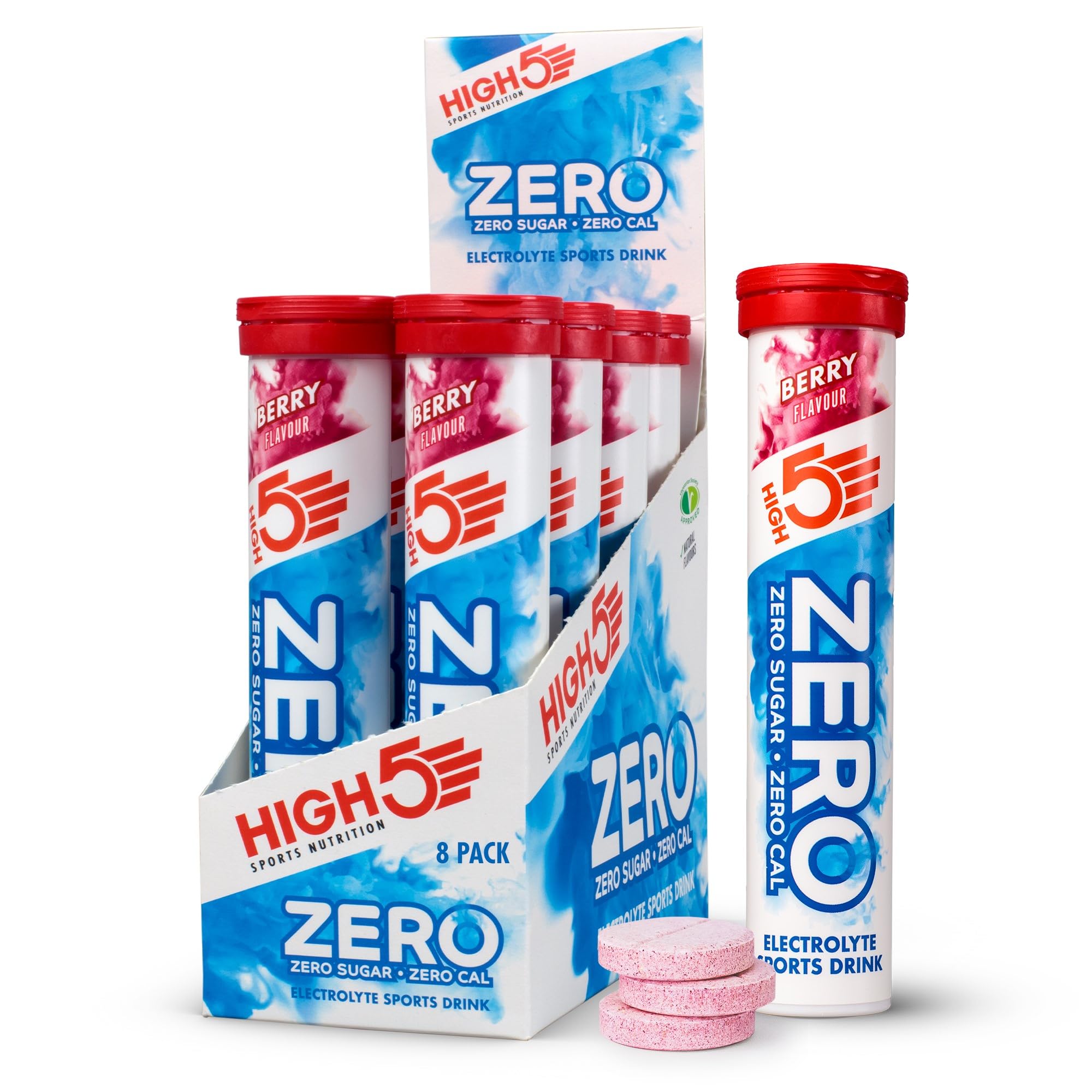 HIGH5 ZERO Electrolyte Tablets - Berry, 160 Tabs (8x 20-Pack) - Hydration Drink with Vitamin C, Sugar Free - Damaged Box - BBE 12/2027