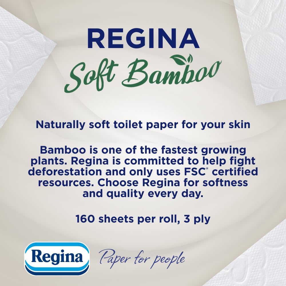 Regina Soft Bamboo Toilet Tissue - 20 Rolls - 3-Ply - Sustainable Bathroom Paper - Damaged Box