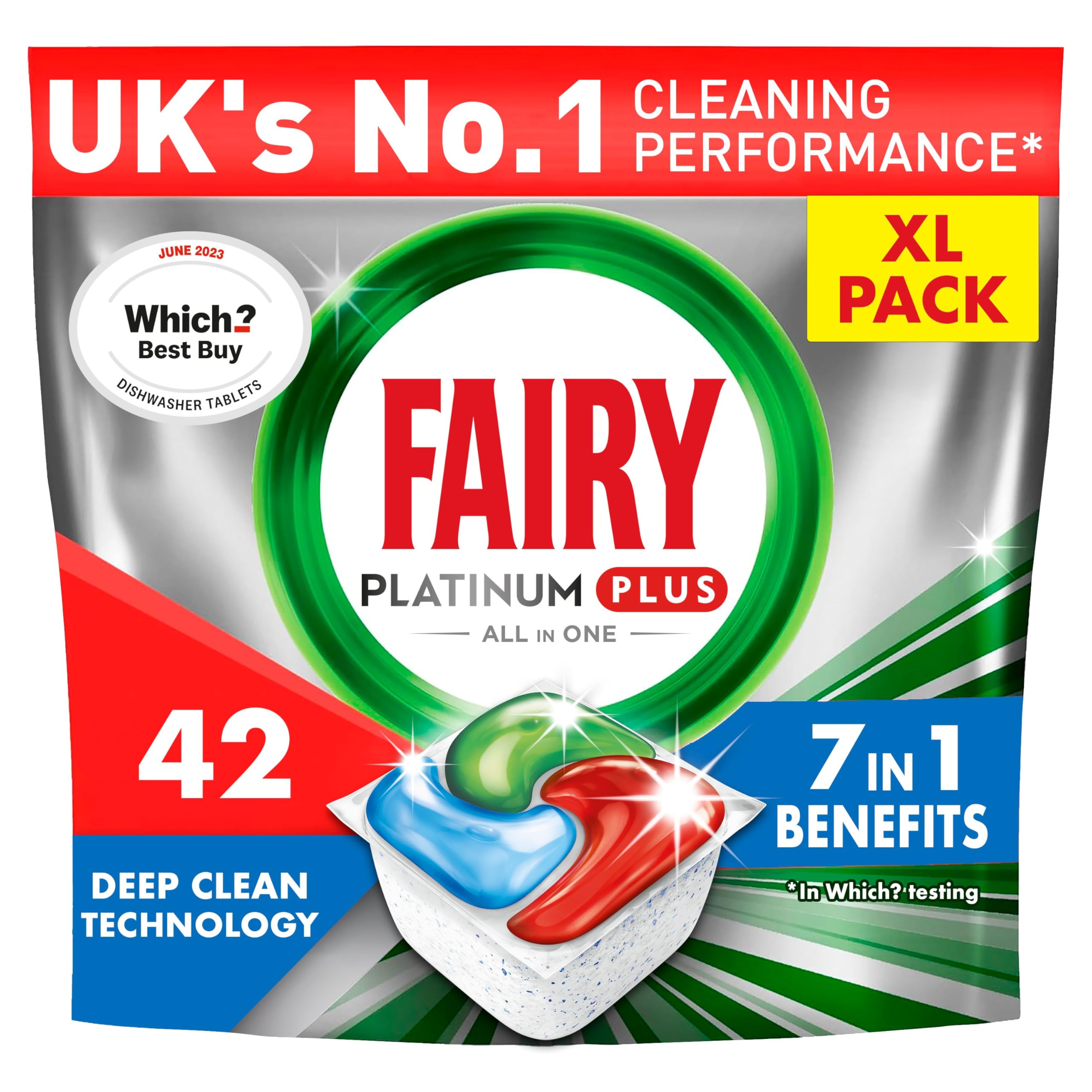 Fairy Platinum Plus Dishwasher Tablets - 42 Pack, Lemon, Anti-Dull Technology - Damaged Box