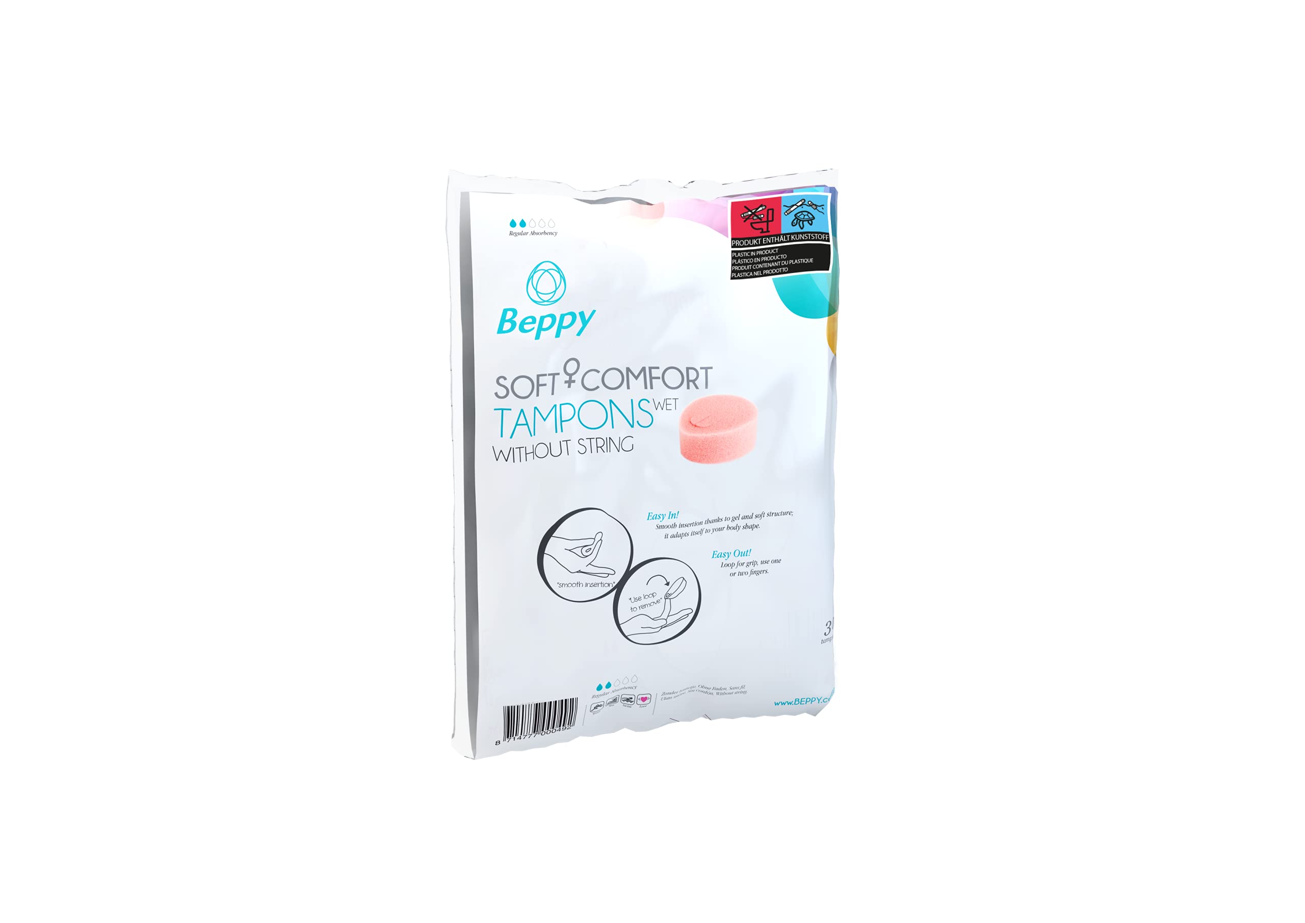Beppy Soft Comfort Tampons with Lubricant Lamination - Pack of 4 - Menstrual Period Protection - Damaged Box