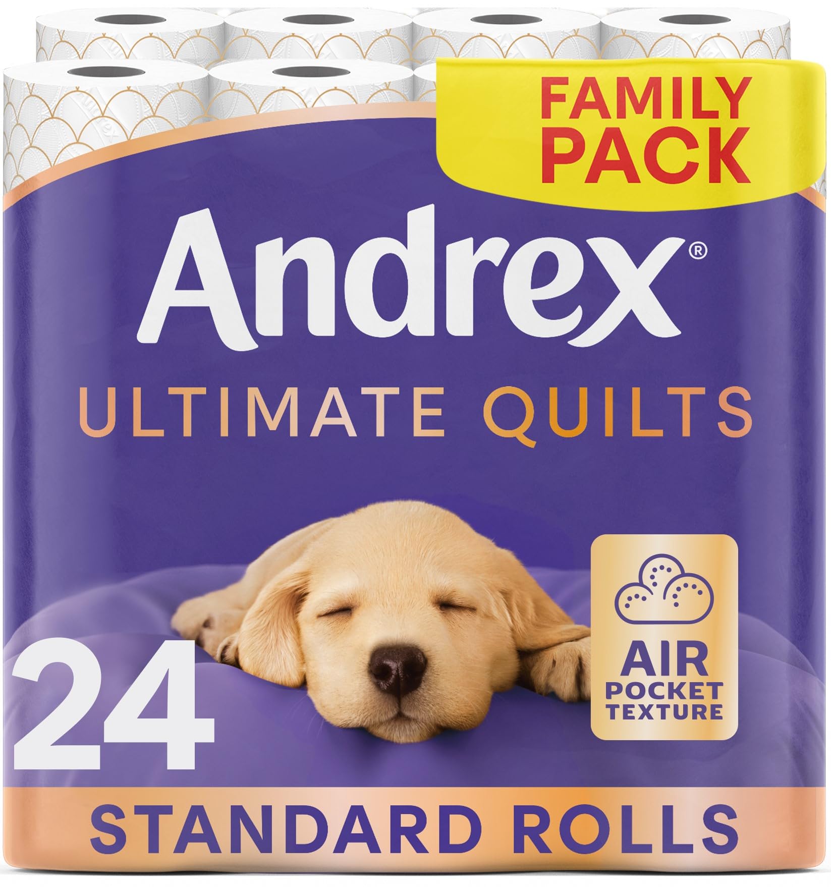 Andrex Ultimate Quilt Toilet Roll - 24 Rolls, 3-Ply, Soft Thick Sheets, Bulk Pack, FSC Certified - Damaged Box