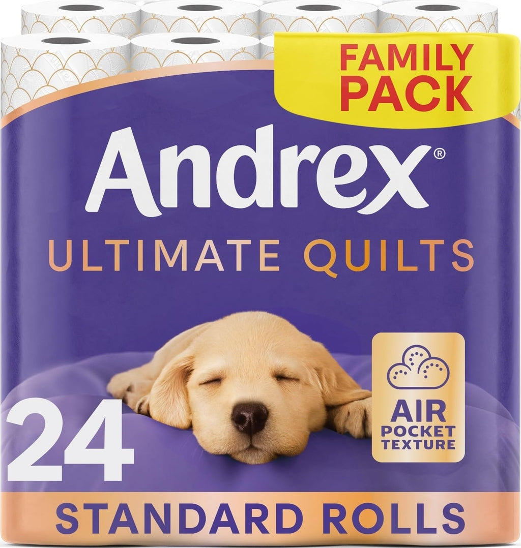 Andrex Ultimate Quilt Toilet Roll - 24 Rolls, 3-Ply, Soft Thick Sheets, Bulk Pack, FSC Certified - Damaged Box
