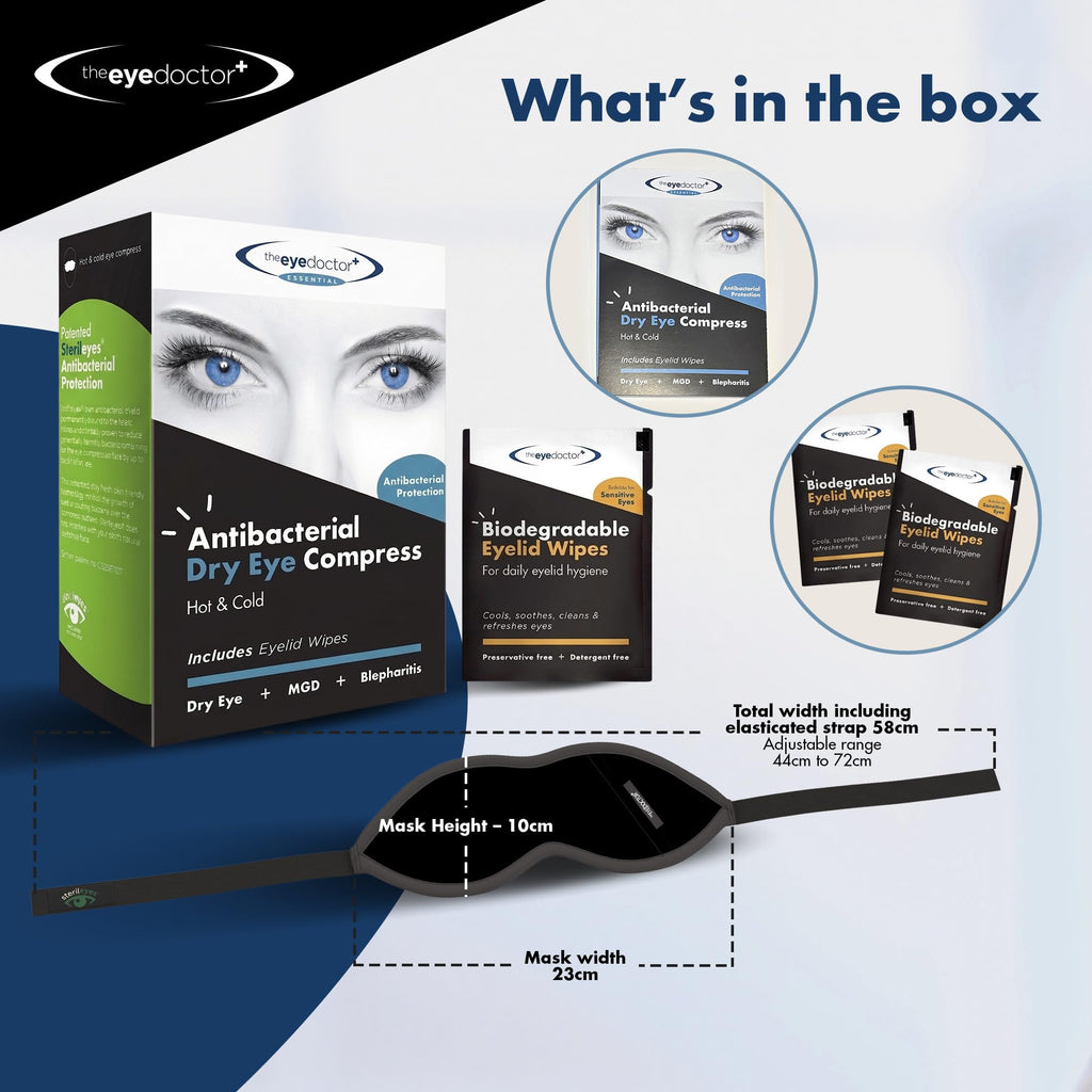 The Eye Doctor Heated Eye Mask - Dry Eyes, Blepharitis, MGD Relief - Reusable Microwave Safe Warm Compress with Antibacterial Protection - Damaged Box