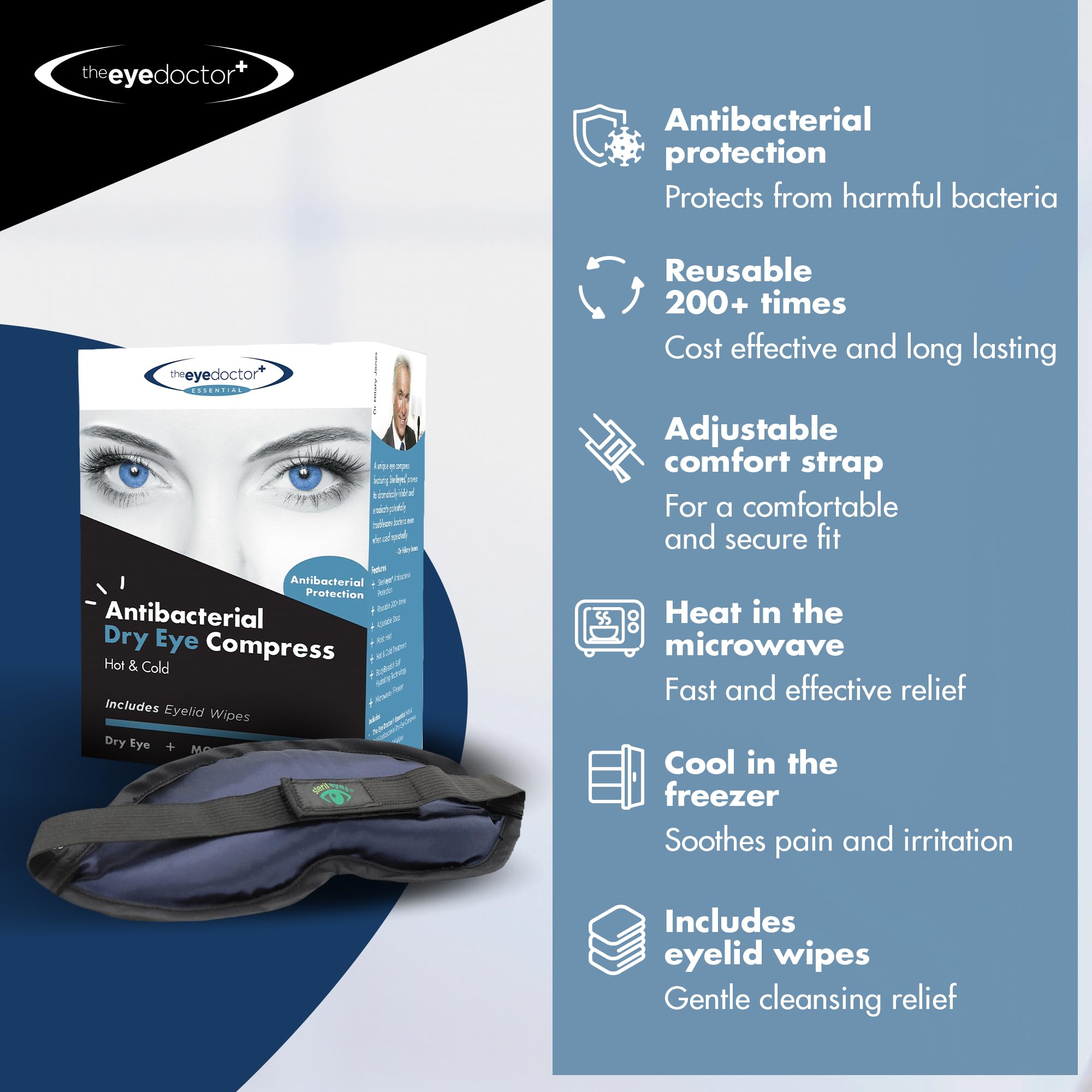 The Eye Doctor Heated Eye Mask - Dry Eyes, Blepharitis, MGD Relief - Reusable Microwave Safe Warm Compress with Antibacterial Protection - Damaged Box