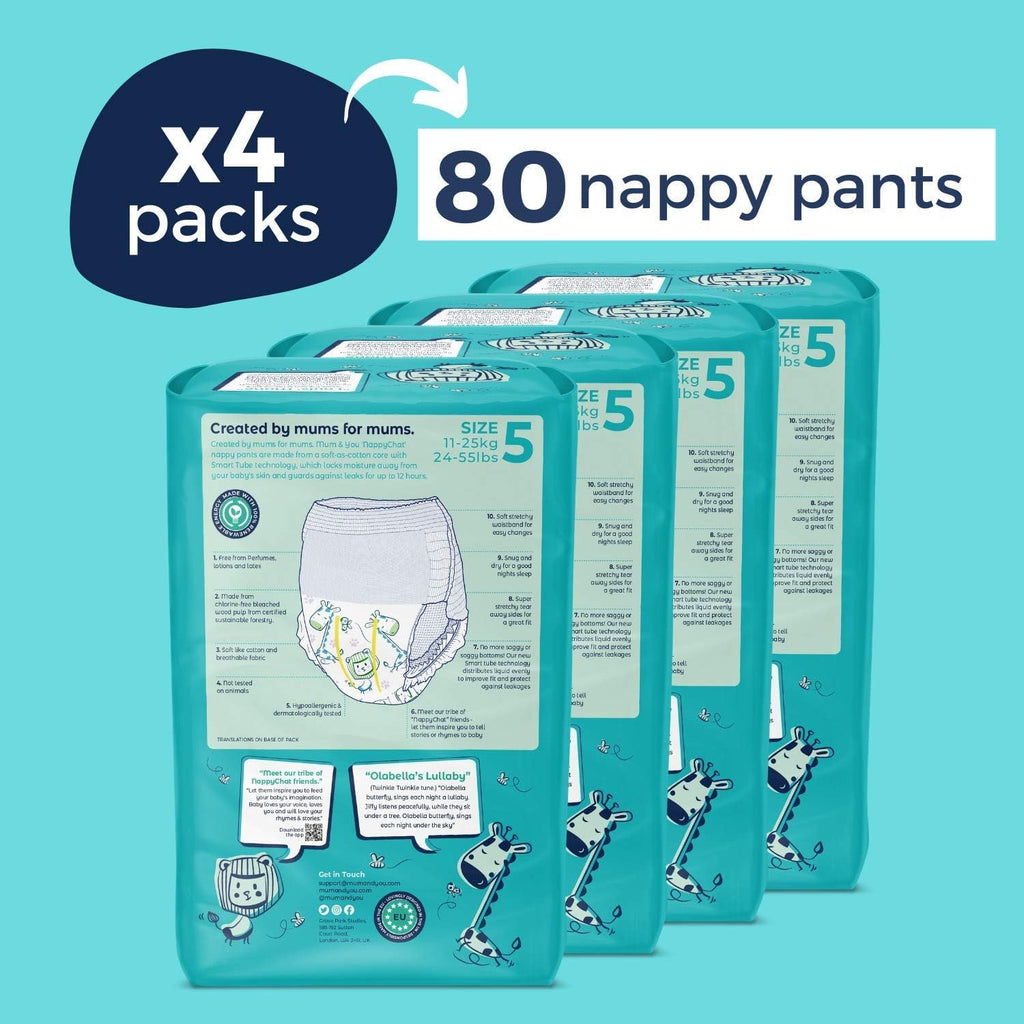 Mum & You Premium Dry Nappy Pants - Size 5 (11-25kg) - 80 Count - 12-Hr Leak Protection, Wetness Indicator, Rash Free - New