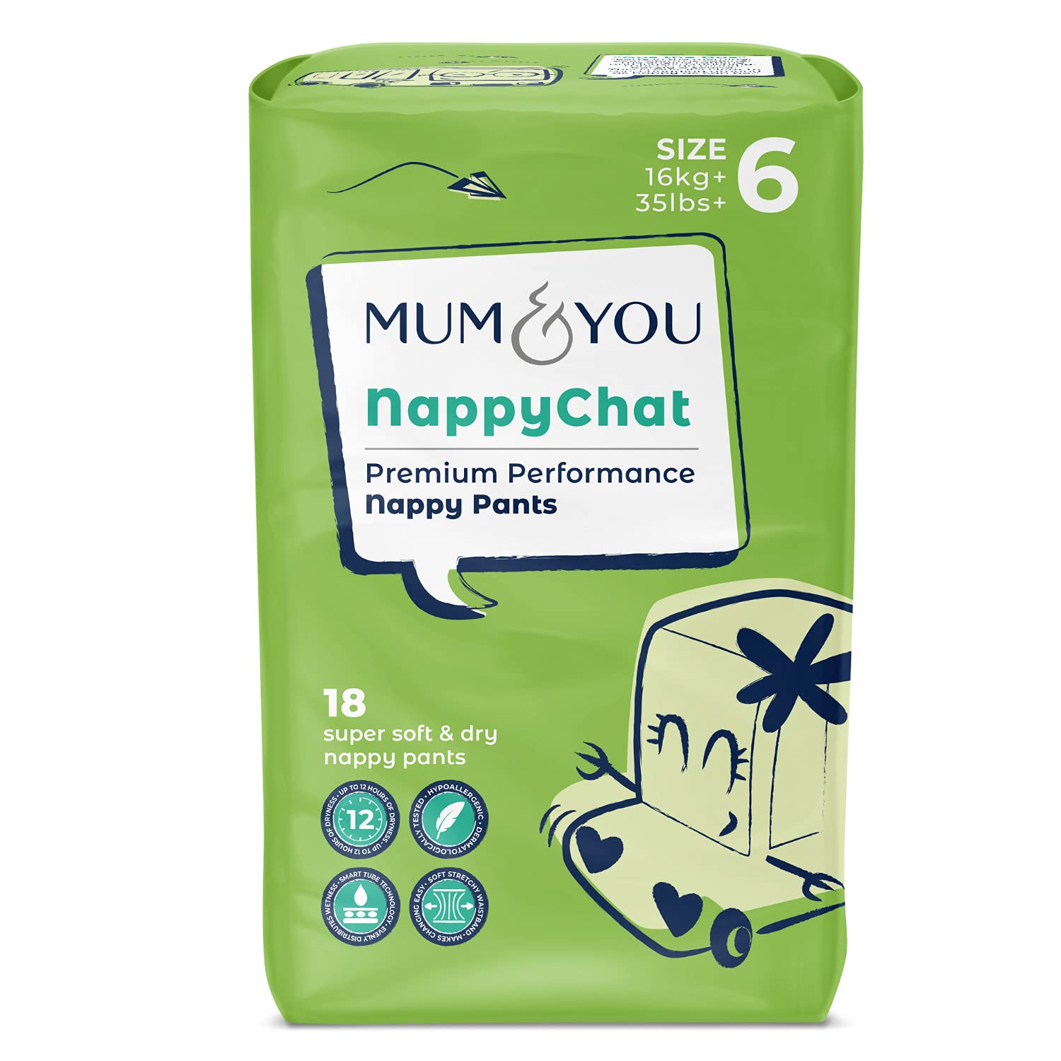 Mum & You Premium Dry Nappy Pants - Size 5 (11-25kg) - 80 Count - 12-Hr Leak Protection, Wetness Indicator, Rash Free - New