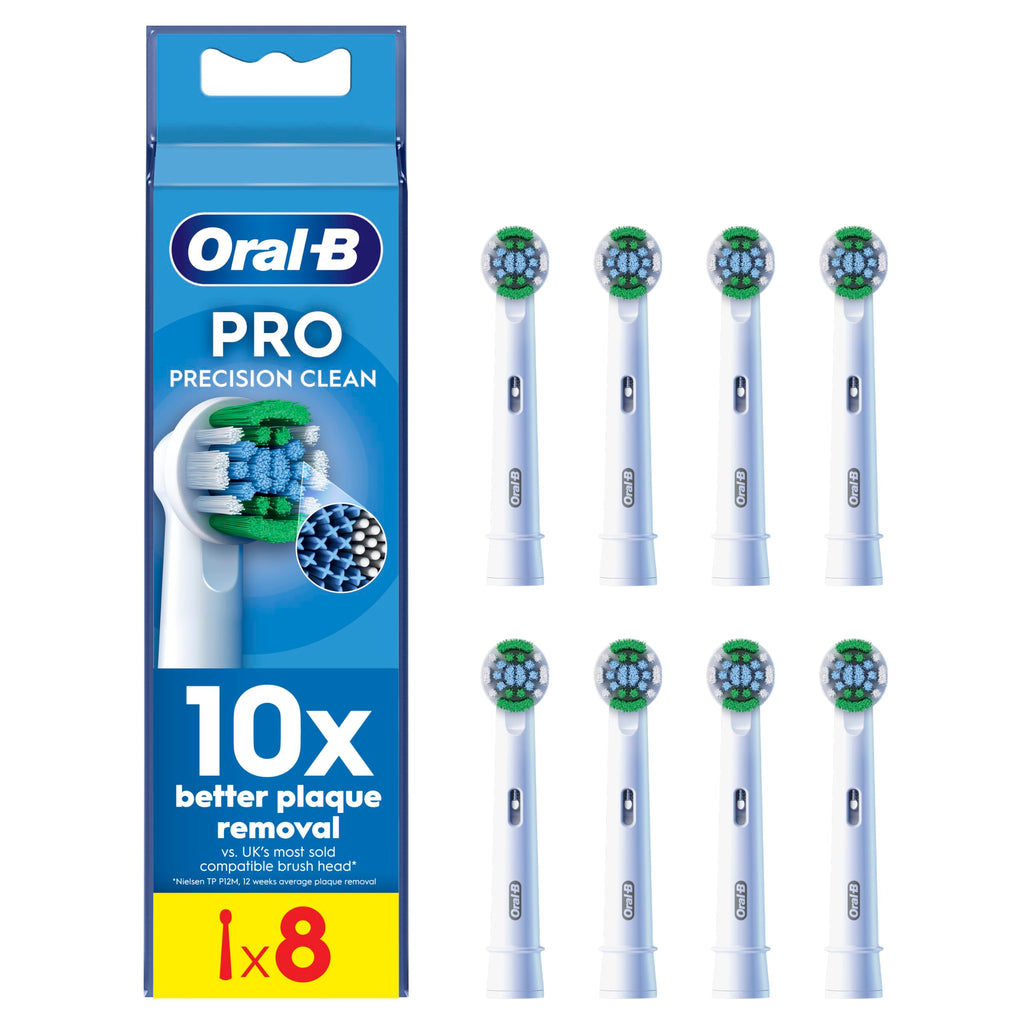 Oral-B Pro Precision Clean Electric Toothbrush Head, X-Shape and Angled Bristles for Deeper Plaque Removal, Pack of 8 Toothbrush Heads, White - Damaged Box