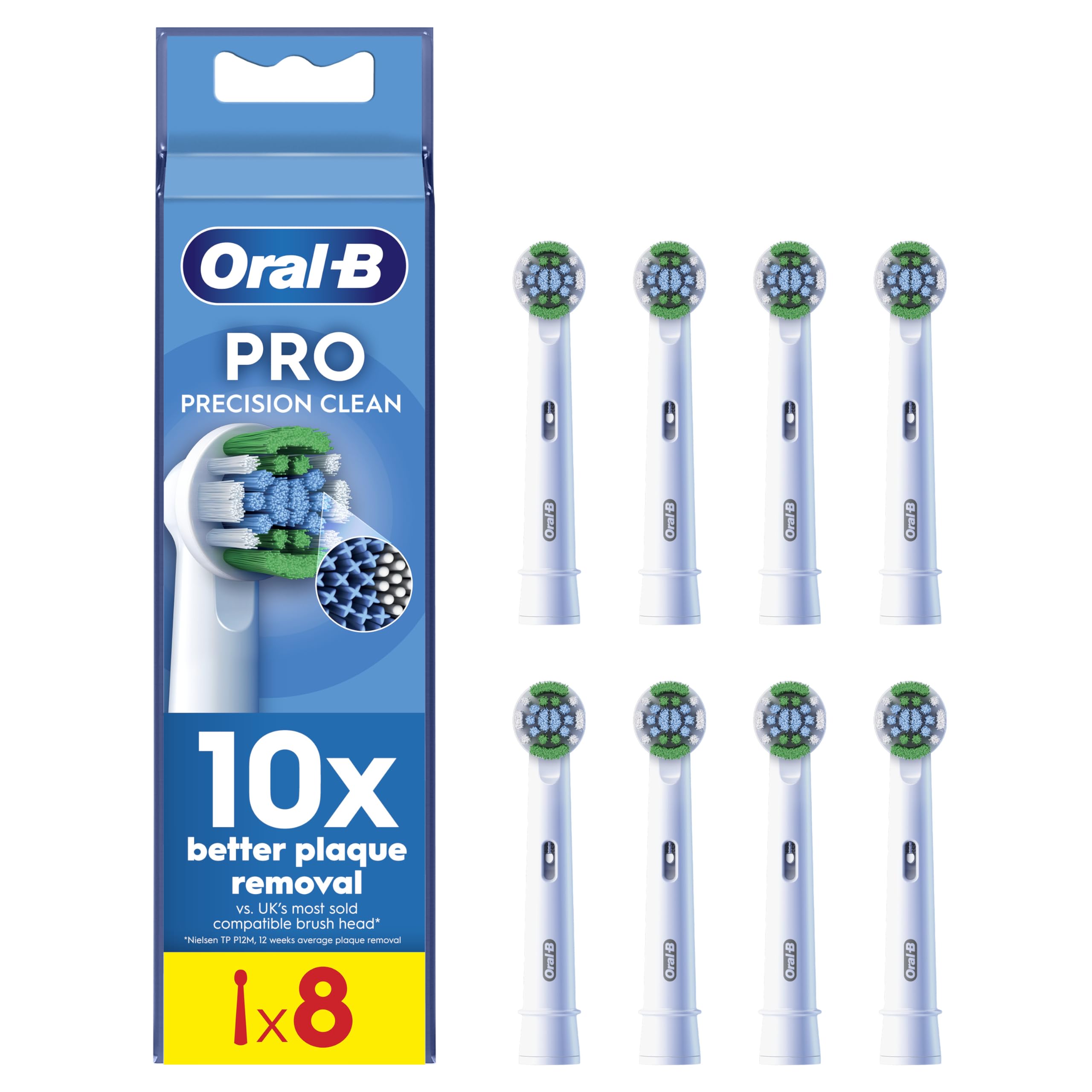 Oral-B Pro Precision Clean Electric Toothbrush Head, X-Shape and Angled Bristles for Deeper Plaque Removal, Pack of 8 Toothbrush Heads, White - Damaged Box