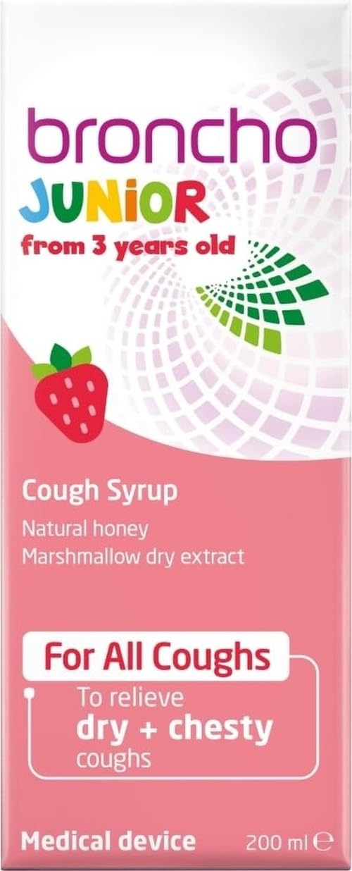 Bronchostop Junior Cough Syrup 200ml - Children's Non-Drowsy Medicine - Dry & Chesty Cough Relief - Alcohol-Free - 3-11 Years - Damaged Box - BBE 02/2027