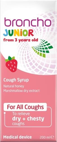 Bronchostop Junior Cough Syrup 200ml - Children's Non-Drowsy Medicine - Dry & Chesty Cough Relief - Alcohol-Free - 3-11 Years - Damaged Box - BBE 02/2027
