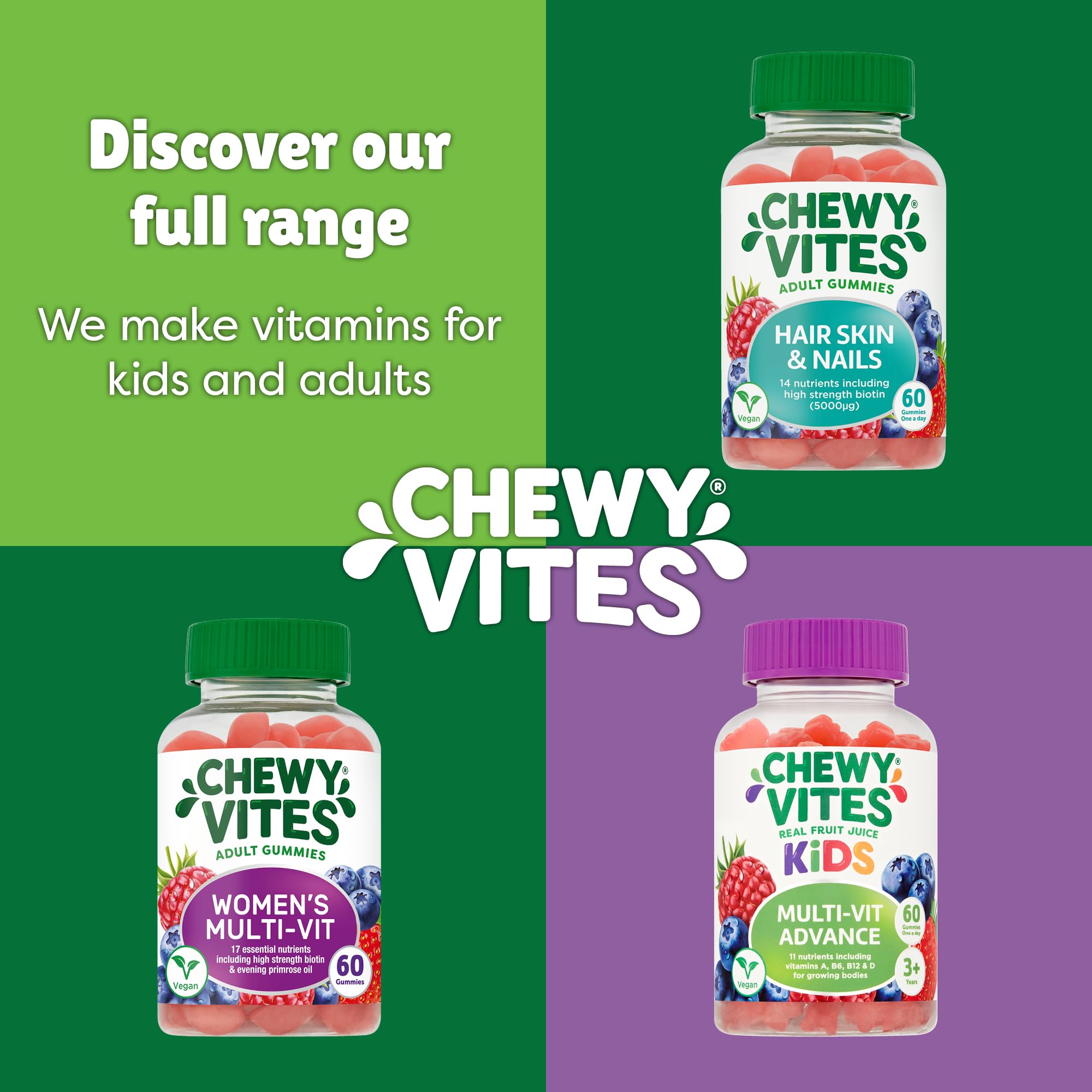 Chewy Vites Superfoods Apple Cider Vinegar Gummies, 60 Vitamin Gummies, 500 mg Apple Cider Vinegar, Vitamin C, Real Fruit Juice, 1 Month Supply, Vegan, Delicious Flavour - Very Good - BBE 09/2026