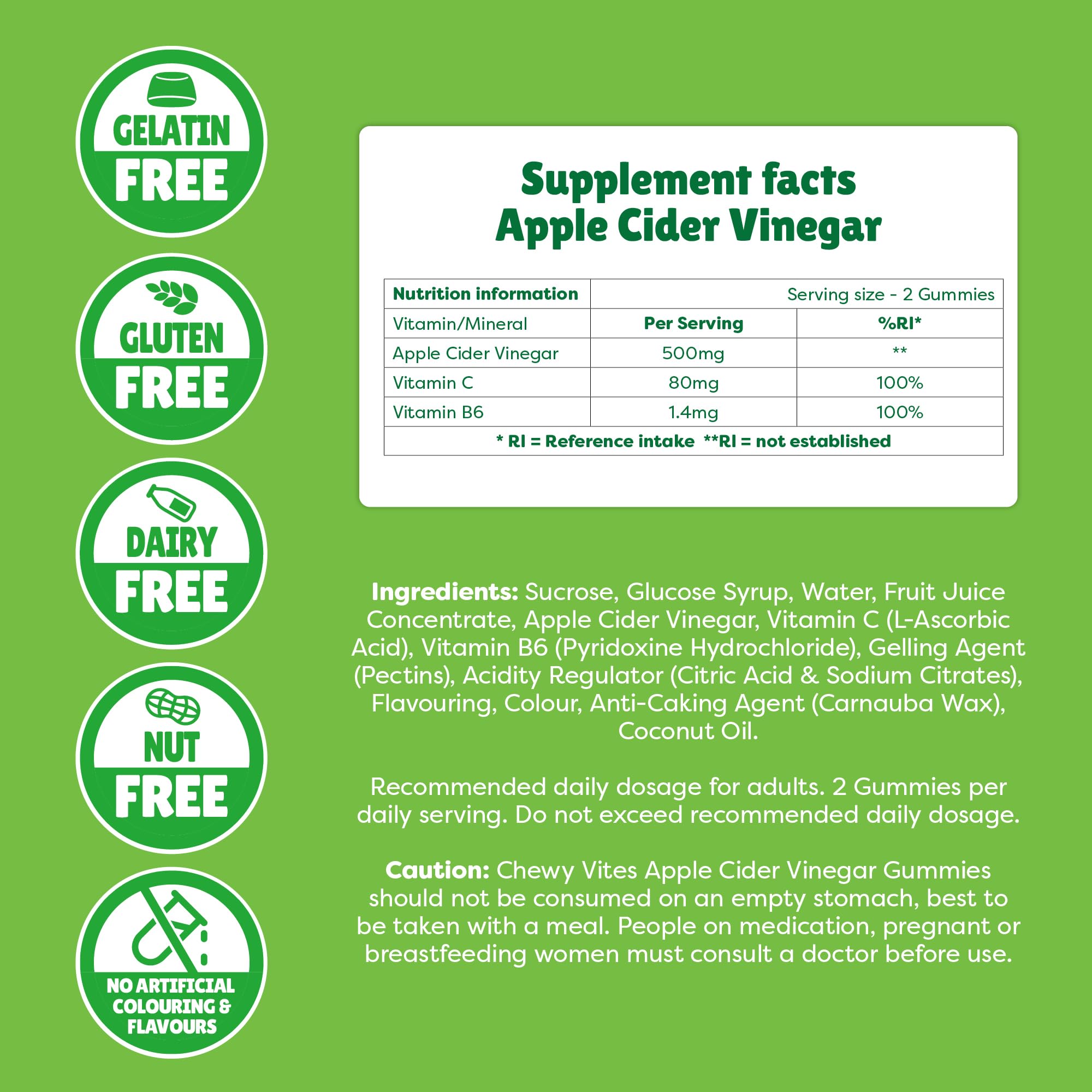 Chewy Vites Superfoods Apple Cider Vinegar Gummies, 60 Vitamin Gummies, 500 mg Apple Cider Vinegar, Vitamin C, Real Fruit Juice, 1 Month Supply, Vegan, Delicious Flavour - Very Good - BBE 09/2026