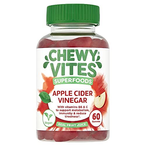 Chewy Vites Superfoods Apple Cider Vinegar Gummies, 60 Vitamin Gummies, 500 mg Apple Cider Vinegar, Vitamin C, Real Fruit Juice, 1 Month Supply, Vegan, Delicious Flavour - Very Good - BBE 09/2026