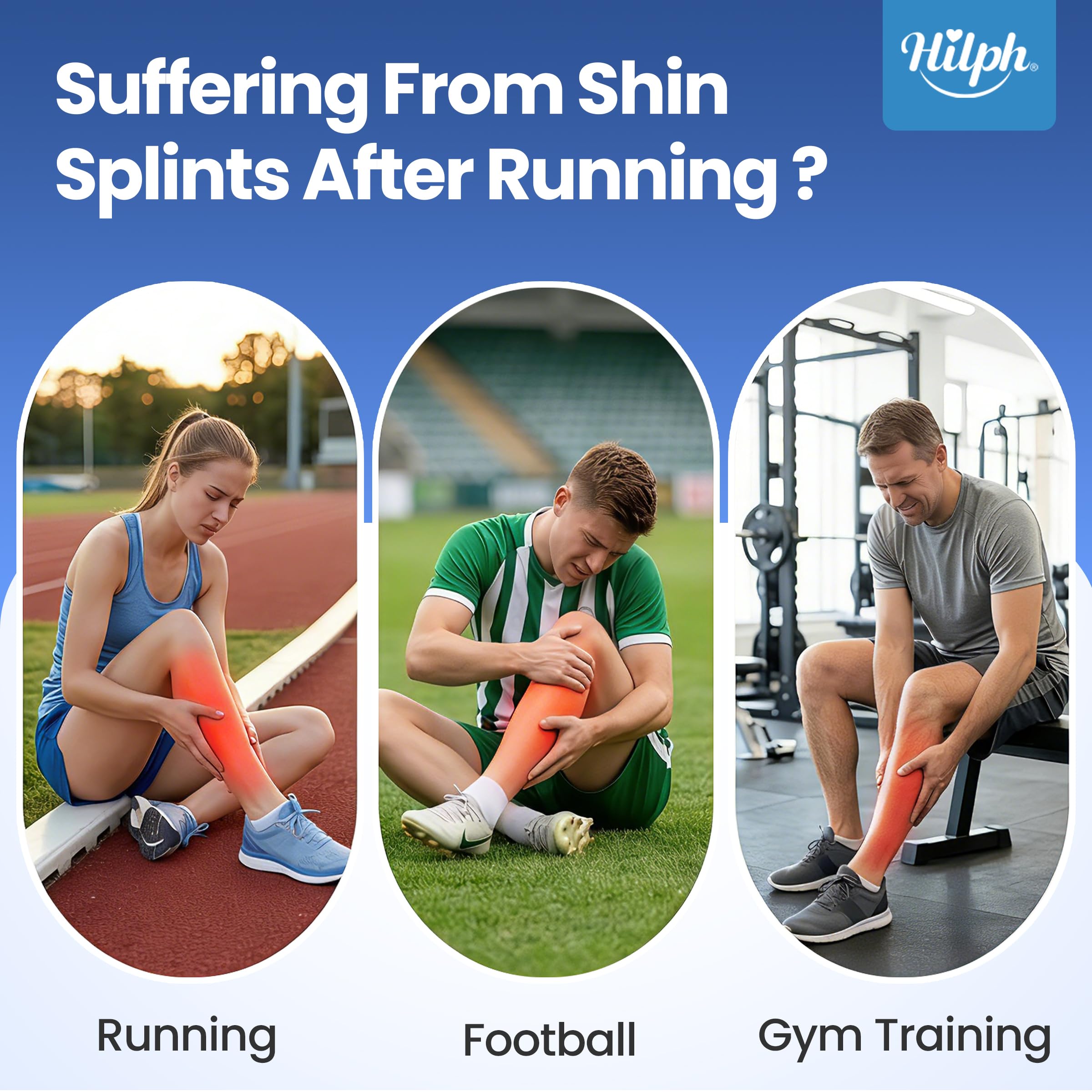 Hilph 2 Pcs Shin Splint Ice Pack - Reusable Calf Leg Hot & Cold Gel Compression Wrap for Swelling Tendonitis Sprains - Damaged Box