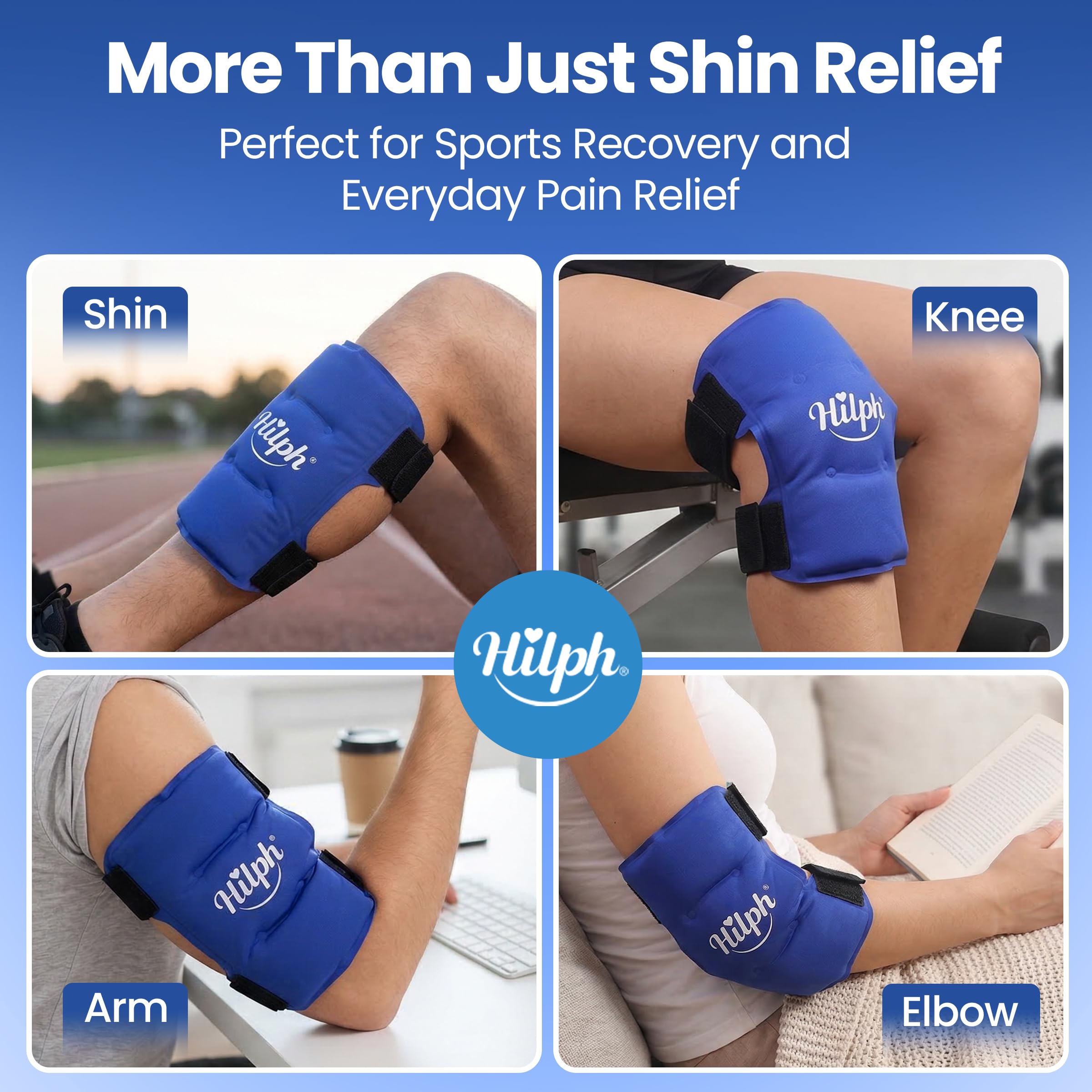 Hilph 2 Pcs Shin Splint Ice Pack - Reusable Calf Leg Hot & Cold Gel Compression Wrap for Swelling Tendonitis Sprains - Damaged Box