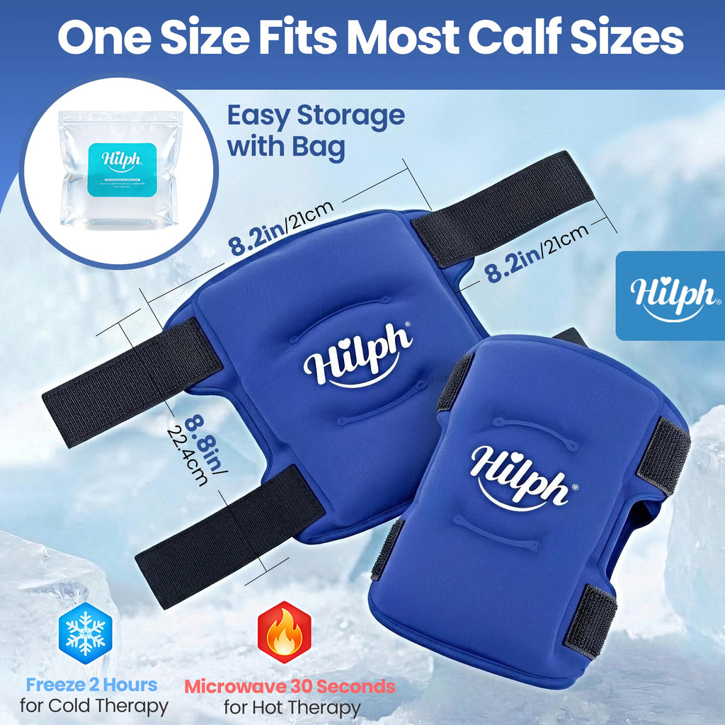 Hilph 2 Pcs Shin Splint Ice Pack - Reusable Calf Leg Hot & Cold Gel Compression Wrap for Swelling Tendonitis Sprains - Damaged Box