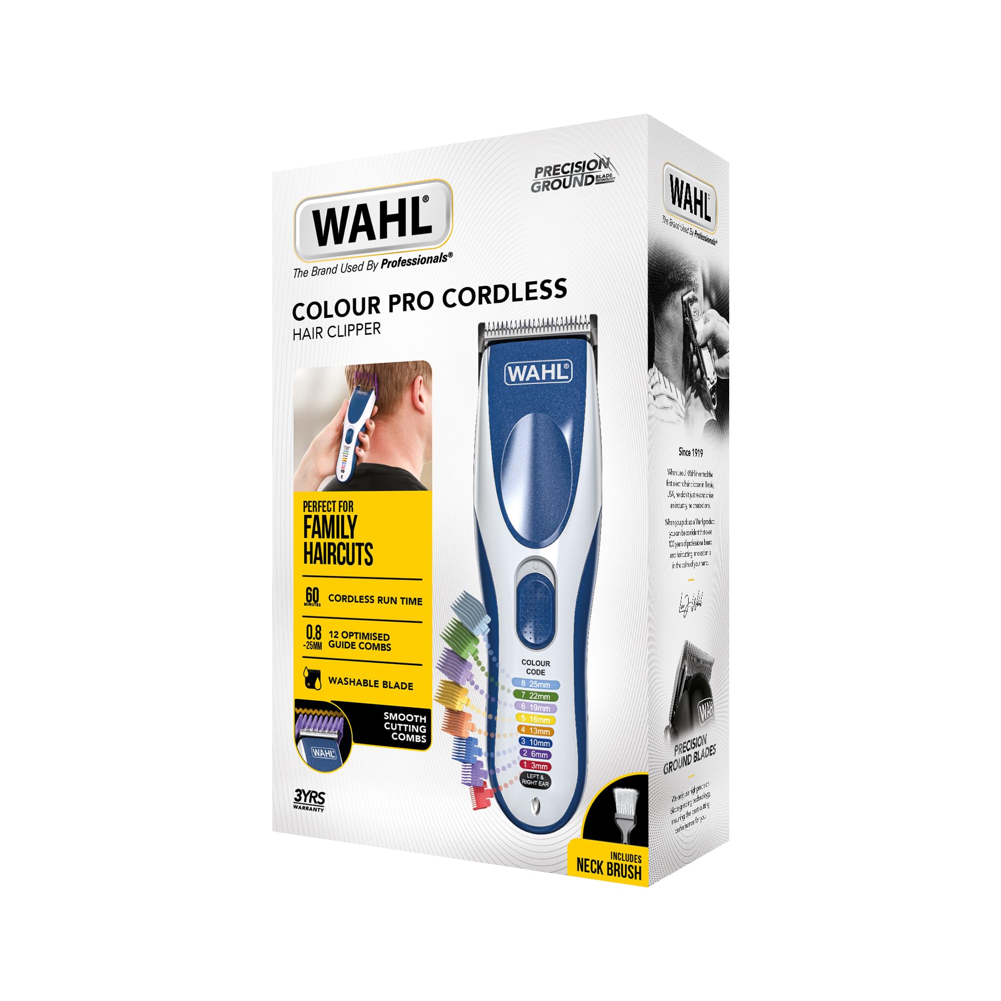 Wahl Colour Pro Cordless Hair Clipper - Family Friendly Kit with Colour-Coded Combs - Rechargeable Trimmer Set - Damaged Box