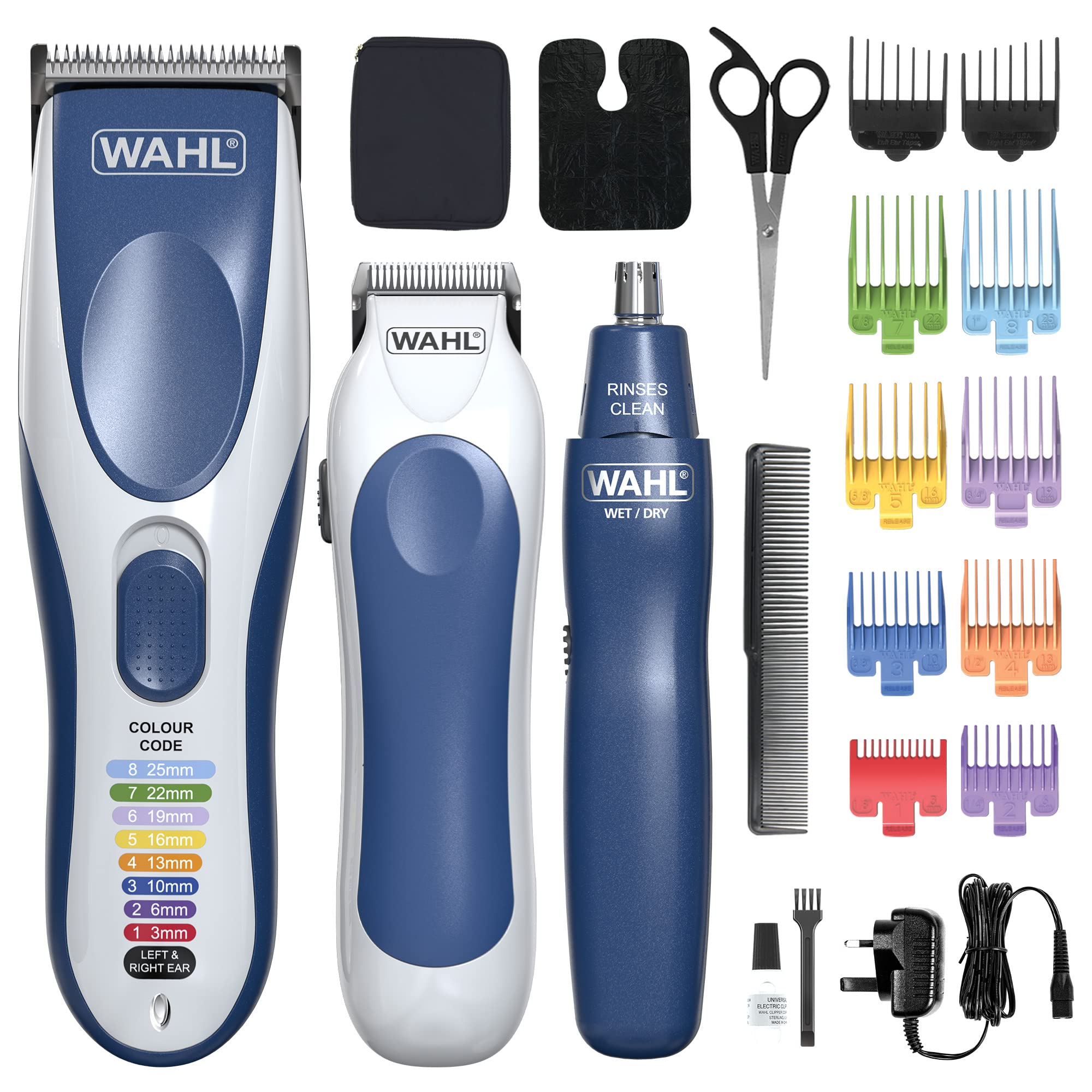 Wahl Colour Pro Cordless Hair Clipper - Family Friendly Kit with Colour-Coded Combs - Rechargeable Trimmer Set - Damaged Box