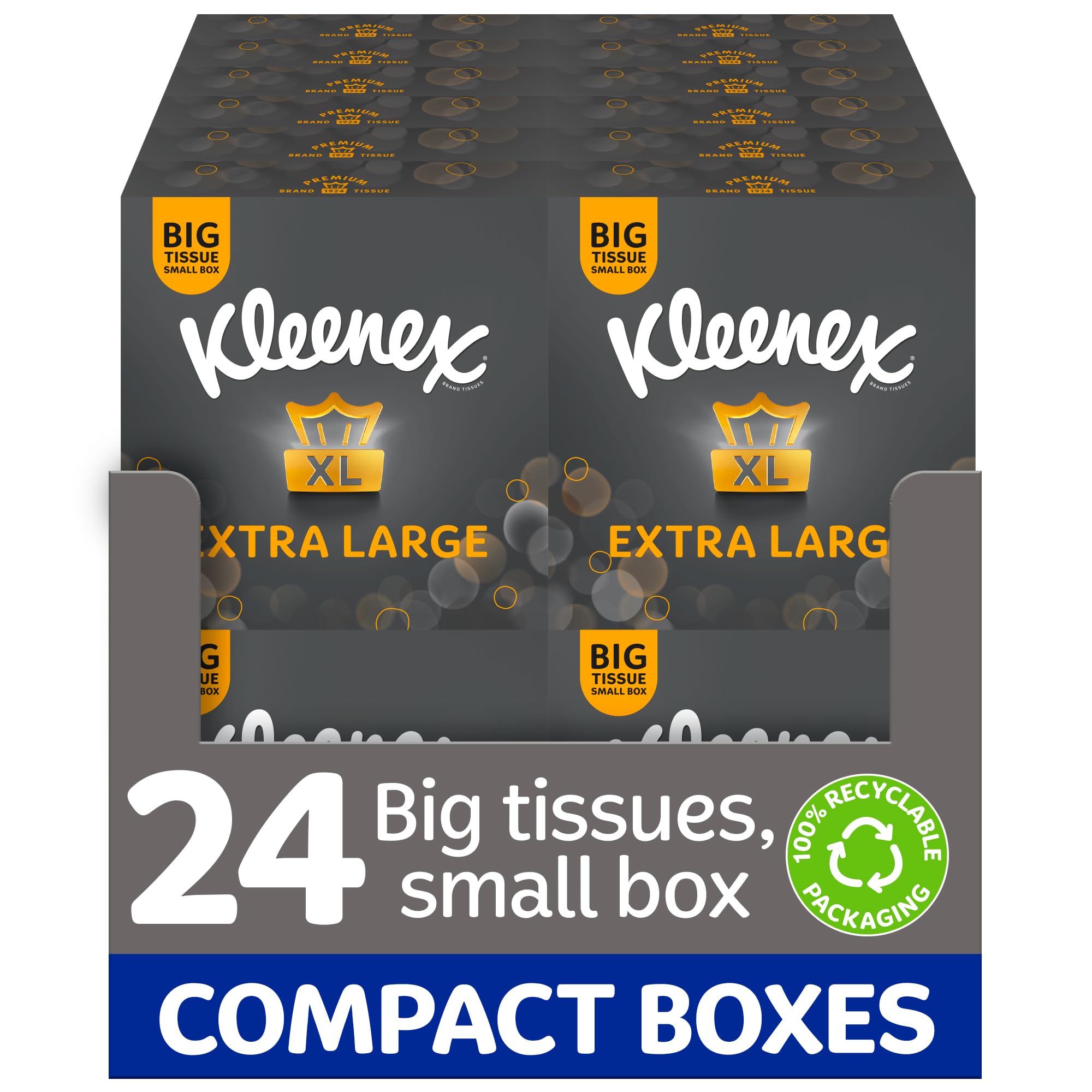 Kleenex Extra Large Facial Tissues - 24 Compact Tissue Boxes - Soft Strong Extra Big Bulk Pack - Damaged Box