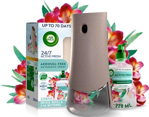 Air Wick Automatic Air Freshener Spray Kit - Eucalyptus & Freesia - 1 Gadget & 1 Refill 228ml - Odour Neutraliser Home Scent - Damaged Box