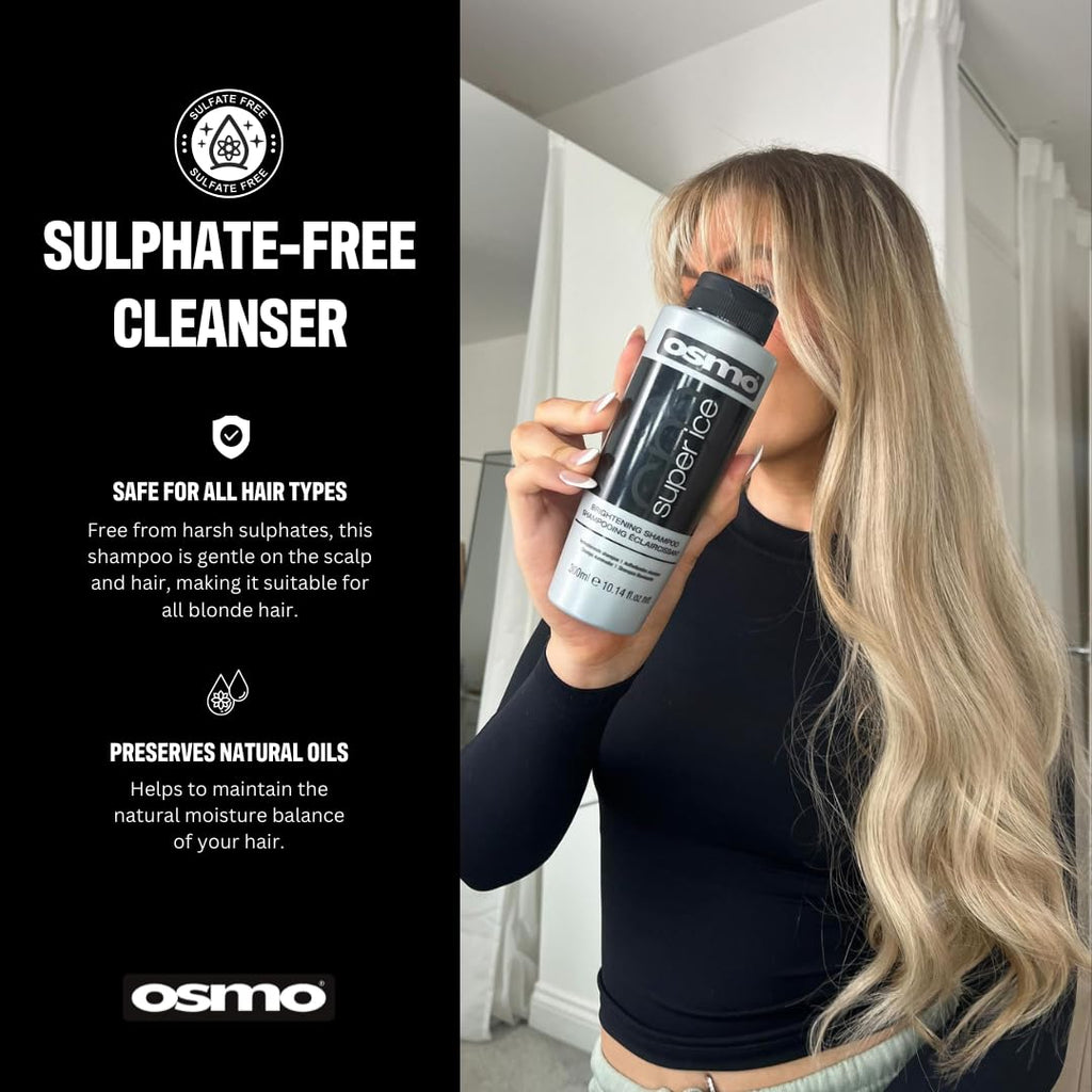 OSMO Super Ice Shampoo 1000ml - Black Pigment Toning for Blonde & Bleached Hair - Vegan Sulphate-Free Neutralises Brassy Yellow Tones - Damaged Box