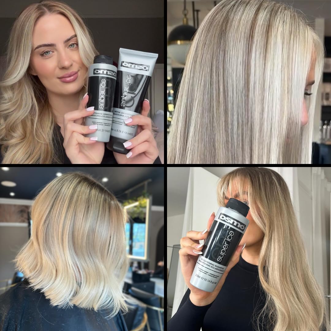 OSMO Super Ice Shampoo 1000ml - Black Pigment Toning for Blonde & Bleached Hair - Vegan Sulphate-Free Neutralises Brassy Yellow Tones - Damaged Box