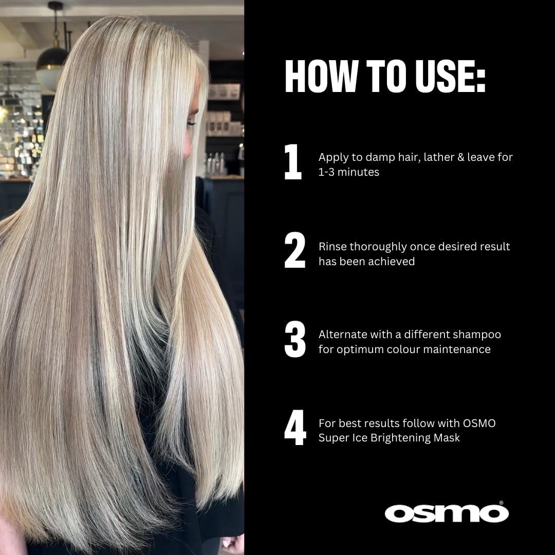 OSMO Super Ice Shampoo 1000ml - Black Pigment Toning for Blonde & Bleached Hair - Vegan Sulphate-Free Neutralises Brassy Yellow Tones - Damaged Box