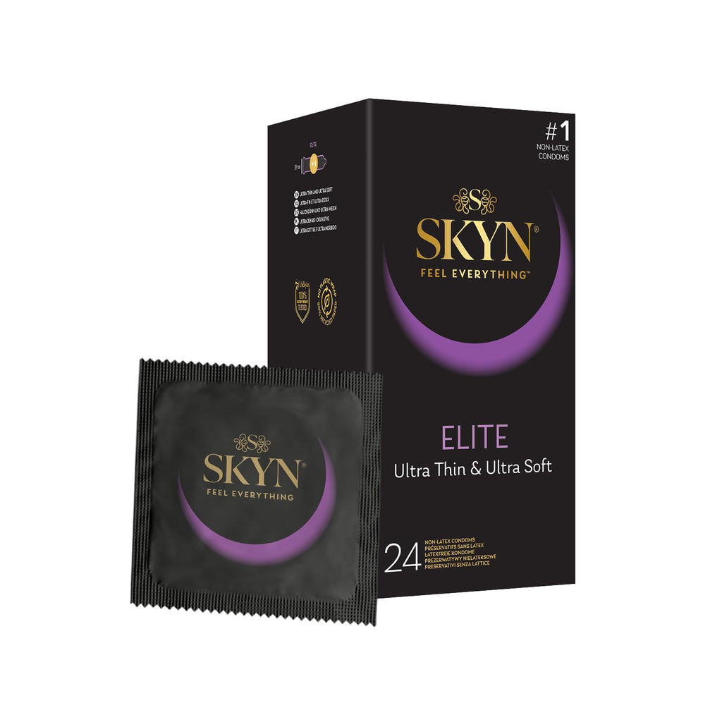 SKYN Elite Condoms - 24 Pack Ultra-Thin Latex Free Regular Size 53mm - SKYNFEEL Lubricated Smooth Surface - Damaged Box - BBE 04/2030