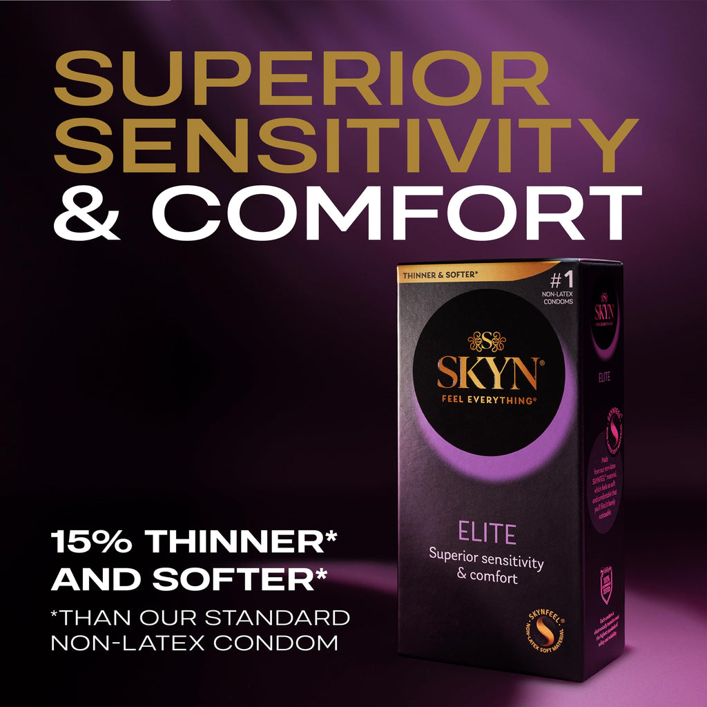 SKYN Elite Condoms - 24 Pack Ultra-Thin Latex Free Regular Size 53mm - SKYNFEEL Lubricated Smooth Surface - Damaged Box - BBE 04/2030