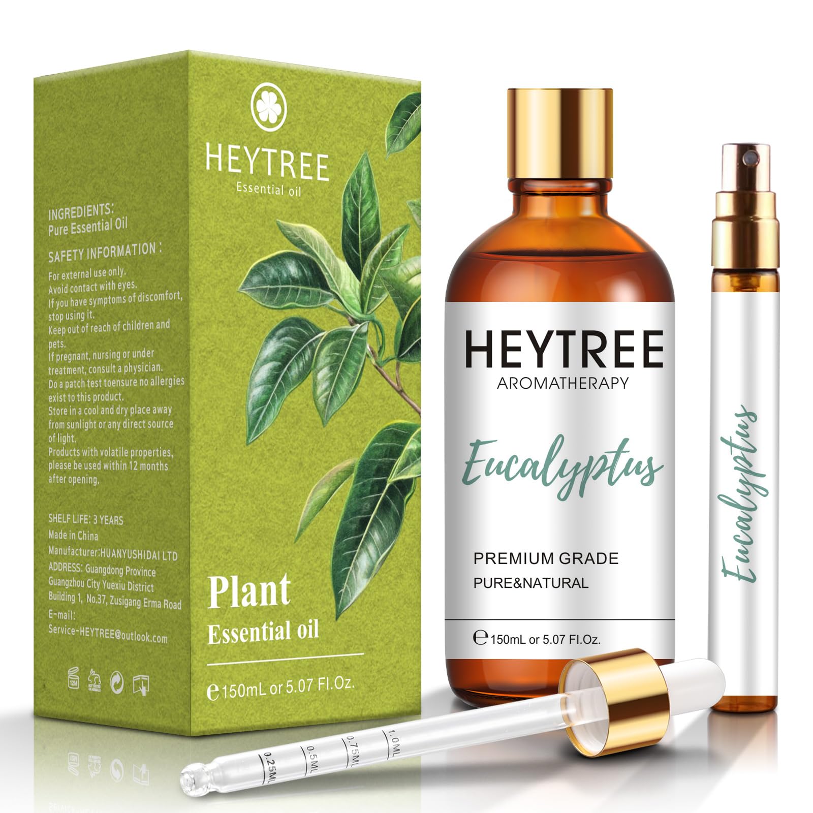 HEYTREE Eucalyptus Essential Oil 150ml - Natural Diffuser Aromatherapy Shower Steamer Cleaning Spray Clear Nose Travel - New - BBE 07/2028