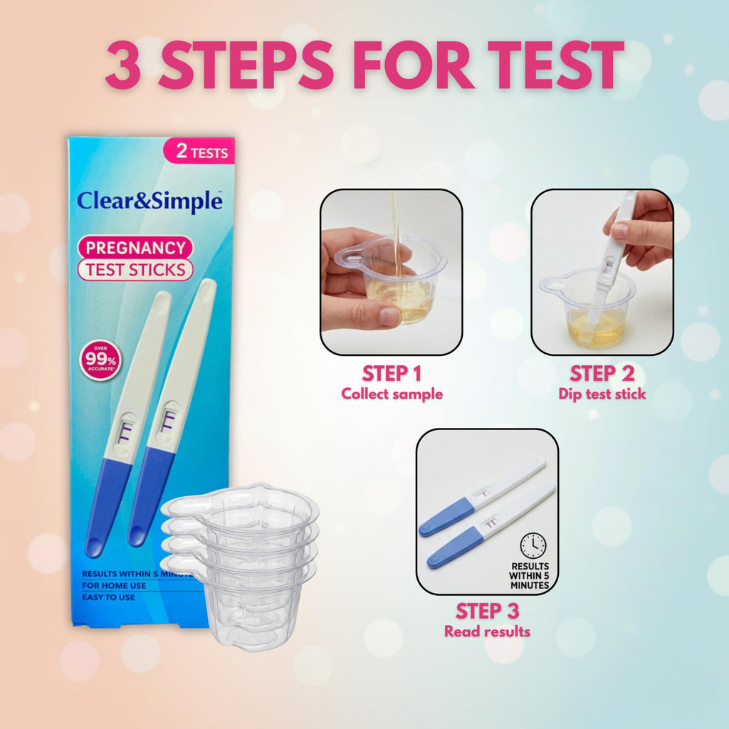 Clear & Simple Pregnancy Test 20 MIU Sensitivity Early Detection Pregnancy Test - 4 Pregnancy Tests Bundled with 4 Hygienic Urine Sample Pots - Damaged Box