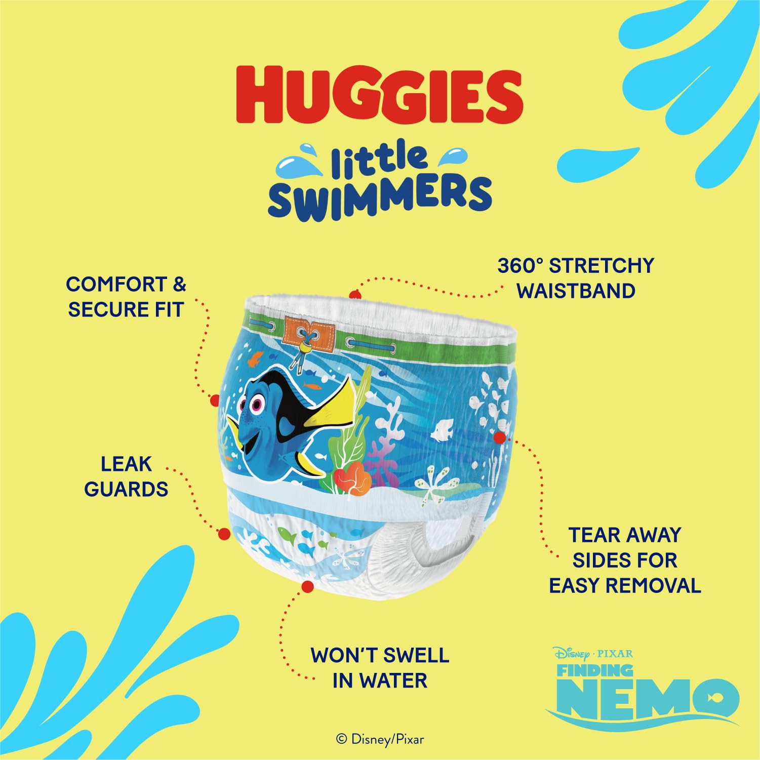 Huggies Little Swimmers Swim Nappies Size 2-3 (3-8kg) 36 Pants - Adjustable Tabbed Sides Frozen Design Baby Swimming Nappies - Damaged Box