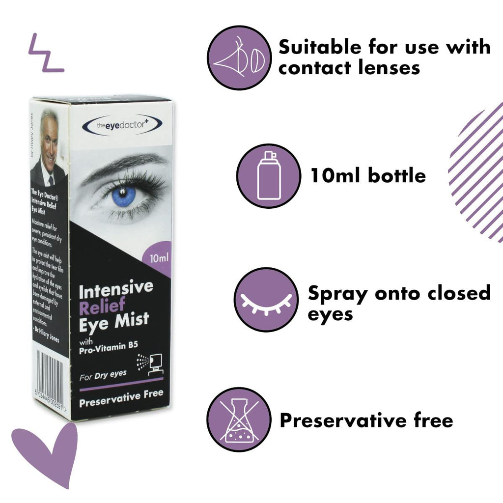 The Eye Doctor Eye Mist Intensive Relief - 10ml Spray - Dry Tired Irritated Eyes - Pro-Vitamin B5 - Contact Lens Safe - Damaged Box - BBE 02/2028